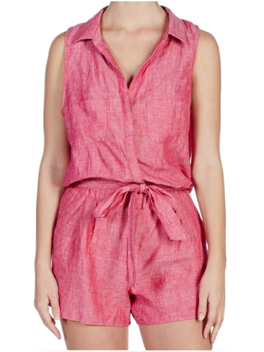 Joie Pink Linen Romper Belted Sleeveless Summer One Piece Size S